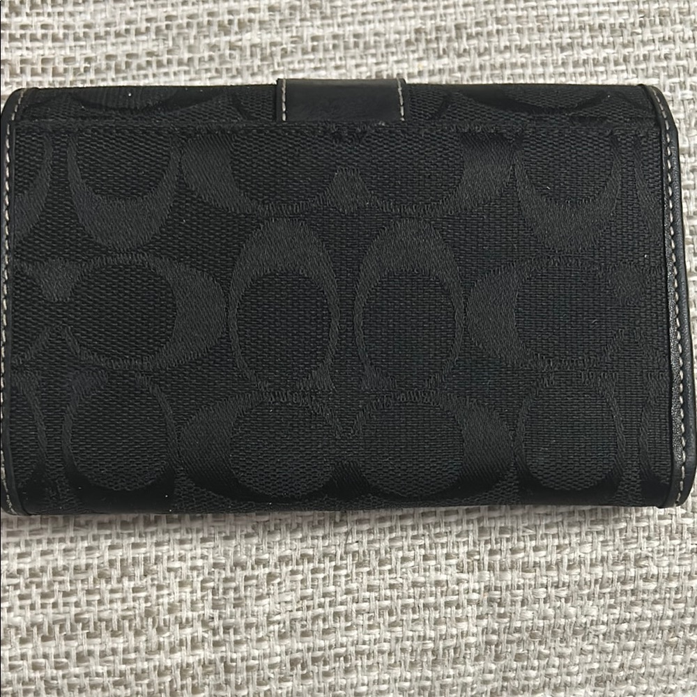 Coach Signature Black Trifold Wallet - Picture 2 of 5